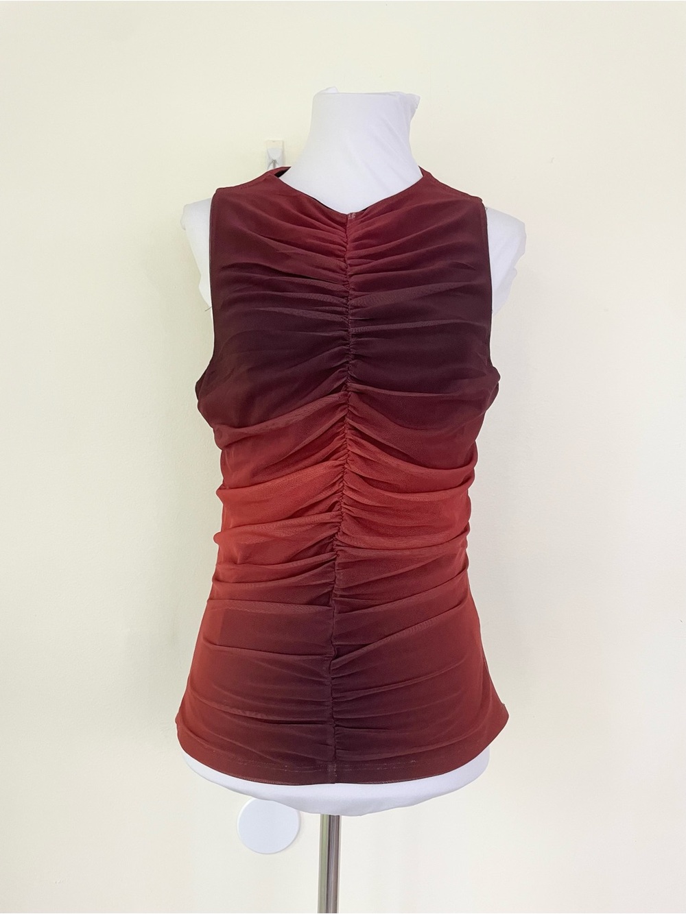 Vigoss Y2K Mesh Ruched Ombré Burnt Orange Brick Blouse M Medium Grunge Boho Goth